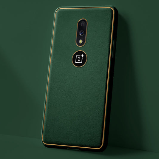 Electroplated Frame Leather Back Cover for OnePlus 7