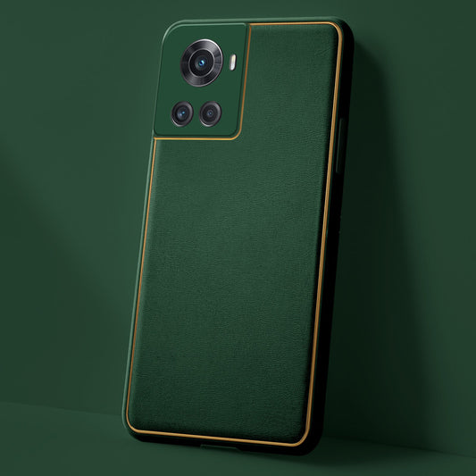 Electroplated Frame Leather Back Cover for OnePlus 10R 5G