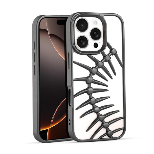Spine Guard theme Fish Bone Textured Silicone Back Cover for Apple iPhone 16 Pro