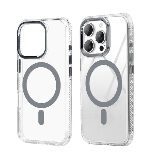 Premium Crystal Clear Hard Back Case For Apple iphone 16 Pro Max with Strong MagSafe Magnet & Colored Metal finish Ring Camera Protection