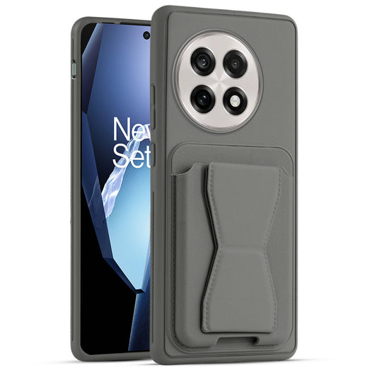All in One Premium Leather Back Cover for Oneplus 13R 5G with Card Slot & Foldable Grip Holder