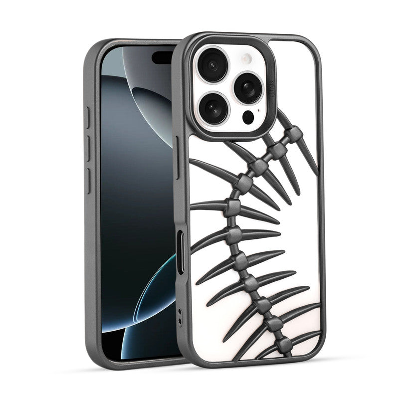 Spine Guard theme Fish Bone Textured Silicone Back Cover for Apple iphone 16 Pro Max