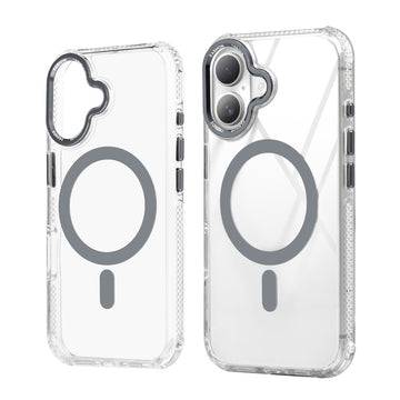 Premium Crystal Clear Hard Back Case For Apple iPhone 16 with Strong MagSafe Magnet & Colored Metal finish Ring Camera Protection