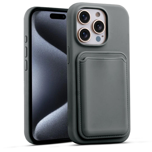Silicon Magnetic Wireless Charging Back Case For Apple iPhone 15 Pro with Detachable Card Holder