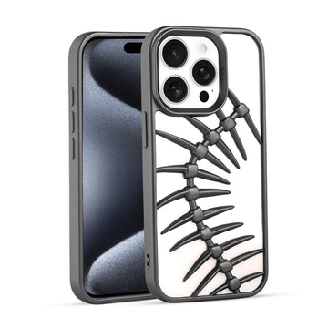 Spine Guard theme Fish Bone Textured Silicone Back Cover for Apple iPhone 15 Pro