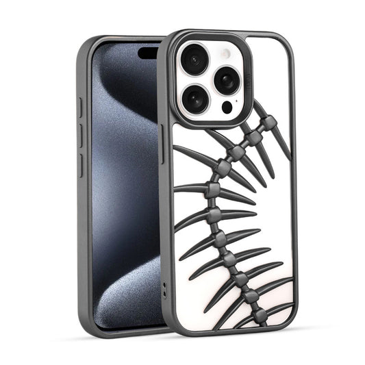 Spine Guard theme Fish Bone Textured Silicone Back Cover for Apple iPhone 15 Pro