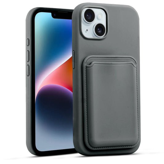 Silicon Magnetic Wireless Charging Back Case For Apple iPhone 14 with Detachable Card Holder