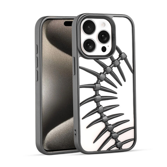 Spine Guard theme Fish Bone Textured Silicone Back Cover for Apple iPhone 15 Pro Max