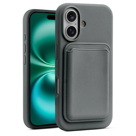 Silicon Magnetic Wireless Charging Back Case For Apple iPhone 16 with Detachable Card Holder