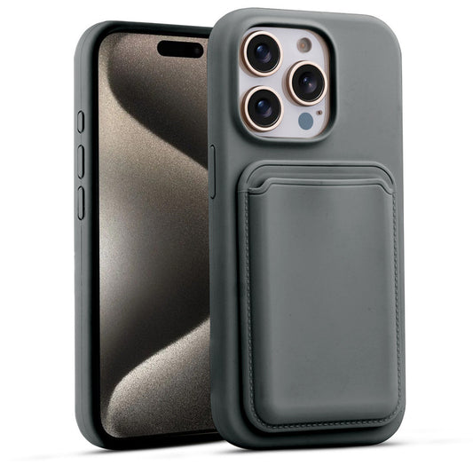 Silicon Magnetic Wireless Charging Back Case For Apple iPhone 15 Pro Max with Detachable Card Holder