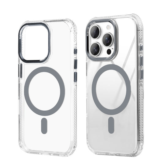 Premium Crystal Clear Hard Back Case For Apple iPhone 15 Pro Max with Strong MagSafe Magnet & Colored Metal finish Ring Camera Protection