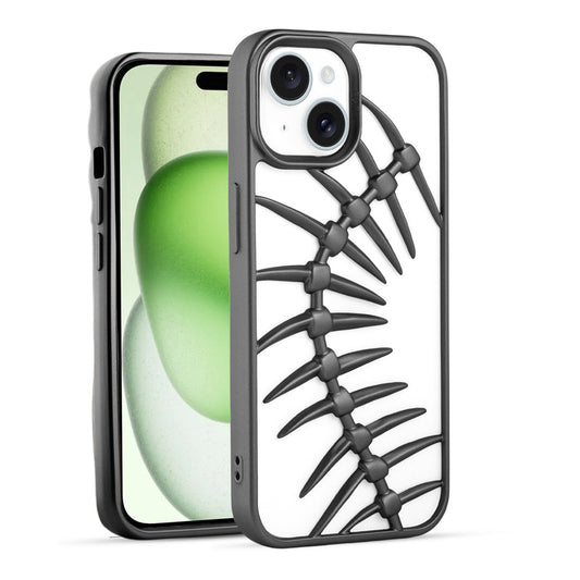Spine Guard theme Fish Bone Textured Silicone Back Cover for Apple iPhone 15 Plus