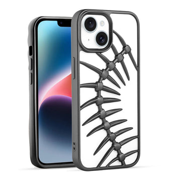 Spine Guard theme Fish Bone Textured Silicone Back Cover for Apple iPhone 14