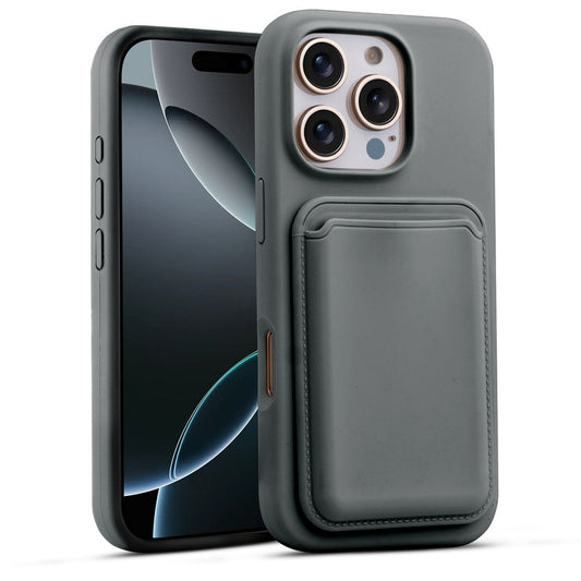 Silicon Magnetic Wireless Charging Back Case For Apple iPhone 16 Pro Max with Detachable Card Holder