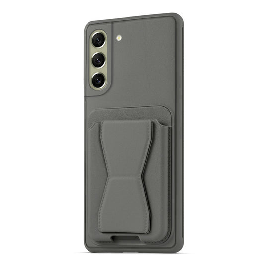 All in One Premium Leather Back Cover for Samsung S21 FE 5G with Card Slot & Foldable Grip Holder