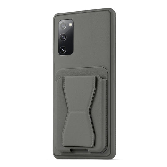 All in One Premium Leather Back Cover for Samsung S20 FE 5G with Card Slot & Foldable Grip Holder