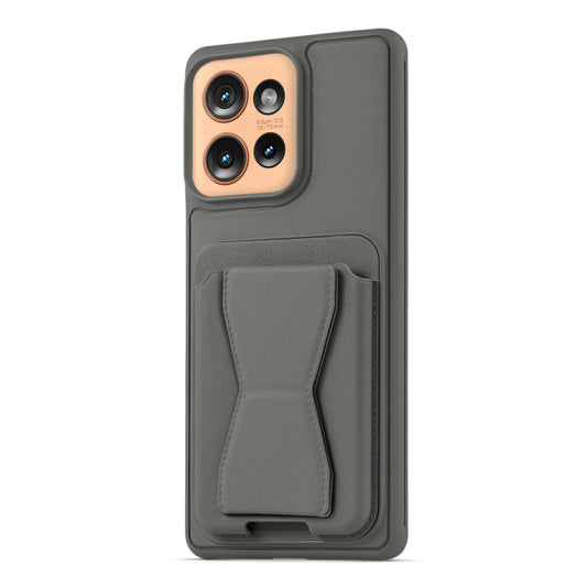 All in One Premium Leather Back Cover for Motorola Moto Edge 50 5G with Card Slot & Foldable Grip Holder