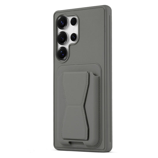 All in One Premium Leather Back Cover for Samsung S23 Ultra 5G with Card Slot & Foldable Grip Holder