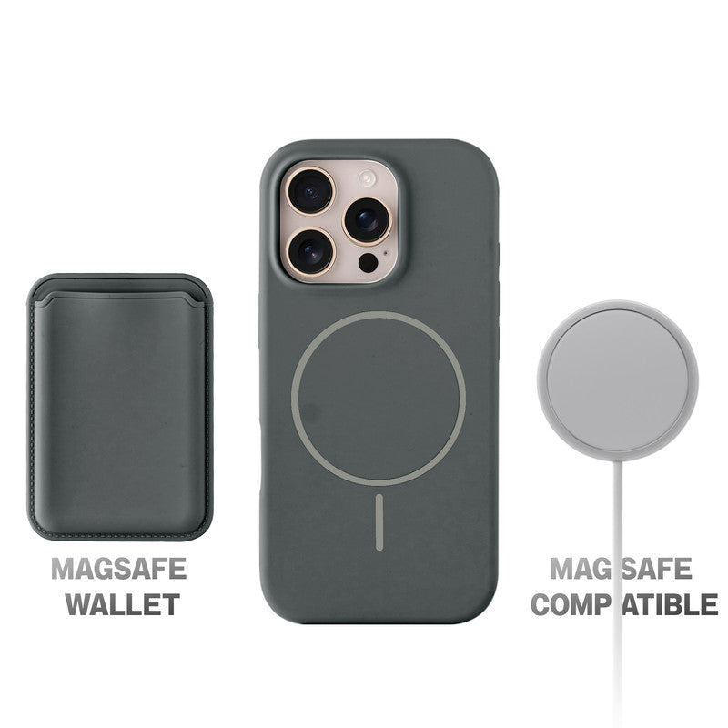 Silicon Magnetic Wireless Charging Back Case For Apple iPhone 16 Pro with Detachable Card Holder