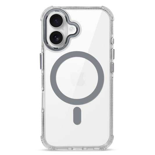 Premium Crystal Clear Hard Back Case For Apple iPhone 16 with Strong MagSafe Magnet & Colored Metal finish Ring Camera Protection