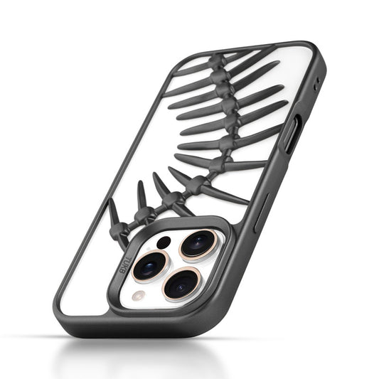 Spine Guard theme Fish Bone Textured Silicone Back Cover for Apple iPhone 16 Pro