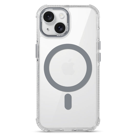 Premium Crystal Clear Hard Back Case For Apple iPhone 14 with Strong MagSafe Magnet & Colored Metal finish Ring Camera Protection