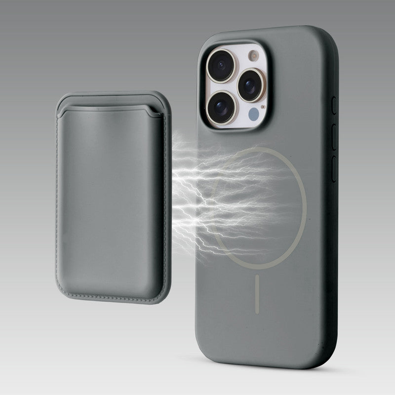 Silicon Magnetic Wireless Charging Back Case For Apple iPhone 16 Pro with Detachable Card Holder