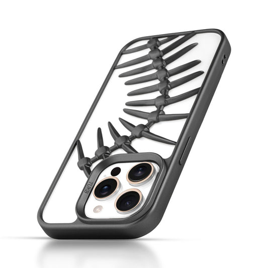 Spine Guard theme Fish Bone Textured Silicone Back Cover for Apple iPhone 15 Pro