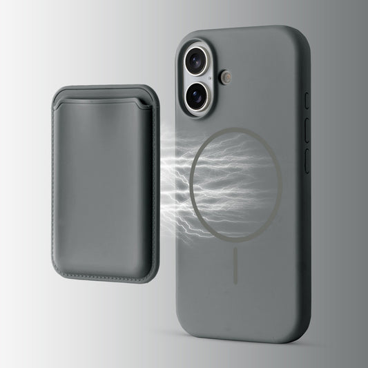 Silicon Magnetic Wireless Charging Back Case For Apple iPhone 16 with Detachable Card Holder