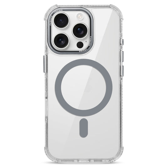 Premium Crystal Clear Hard Back Case For Apple iPhone 15 Pro Max with Strong MagSafe Magnet & Colored Metal finish Ring Camera Protection