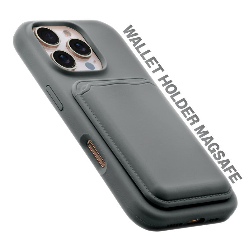 Silicon Magnetic Wireless Charging Back Case For Apple iPhone 16 Pro with Detachable Card Holder