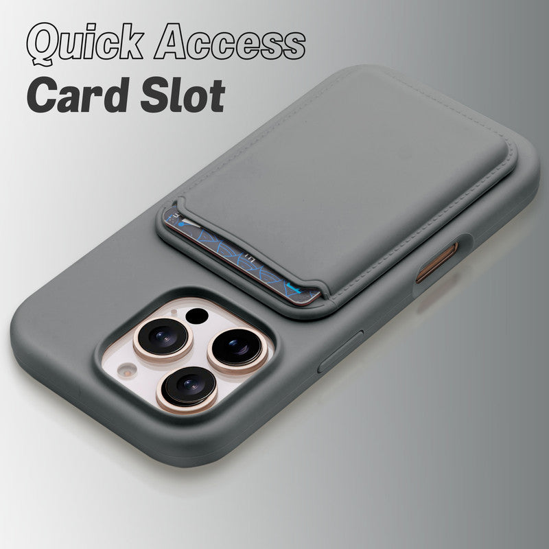 Silicon Magnetic Wireless Charging Back Case For Apple iPhone 16 Pro with Detachable Card Holder