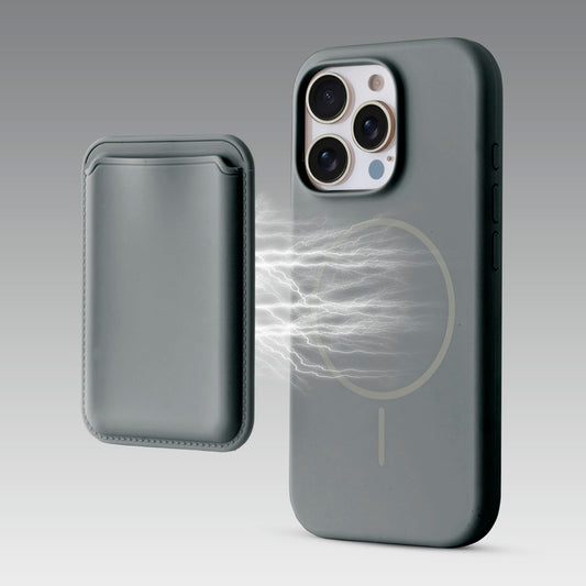 Silicon Magnetic Wireless Charging Back Case For Apple iPhone 15 Pro with Detachable Card Holder