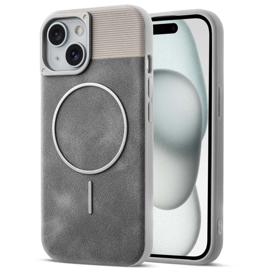 Luxury PU Leather Hard Back Case for Apple iPhone 15, With Micro-Fiber Cloth inside, MagSafe Compatible