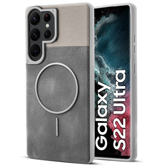 Luxury PU Leather Hard Back Case for Samsung S22 Ultra 5G, With Micro-Fiber Cloth inside, MagSafe Compatible