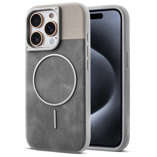 Luxury PU Leather Hard Back Case for Apple iPhone 15 Pro, With Micro-Fiber Cloth inside, MagSafe Compatible