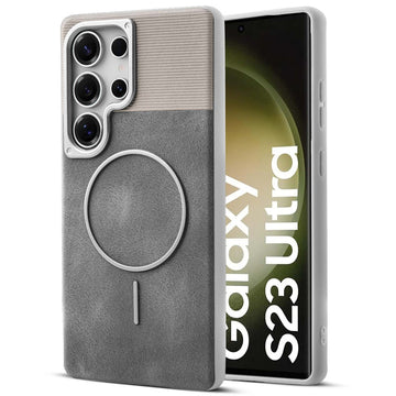Luxury Leather Wireless Charging Support Case for Samsung S23 Ultra 5G