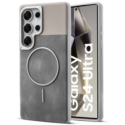 Luxury PU Leather Hard Back Case for Samsung S24 Ultra 5G, With Micro-Fiber Cloth inside, MagSafe Compatible