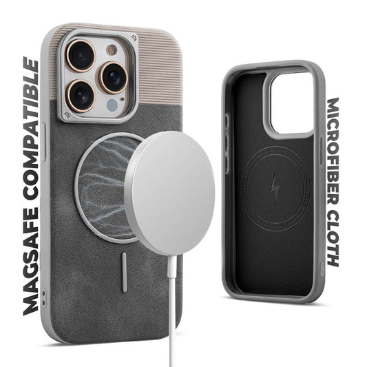 Luxury PU Leather Hard Back Case for Apple iPhone 15 Pro, With Micro-Fiber Cloth inside, MagSafe Compatible