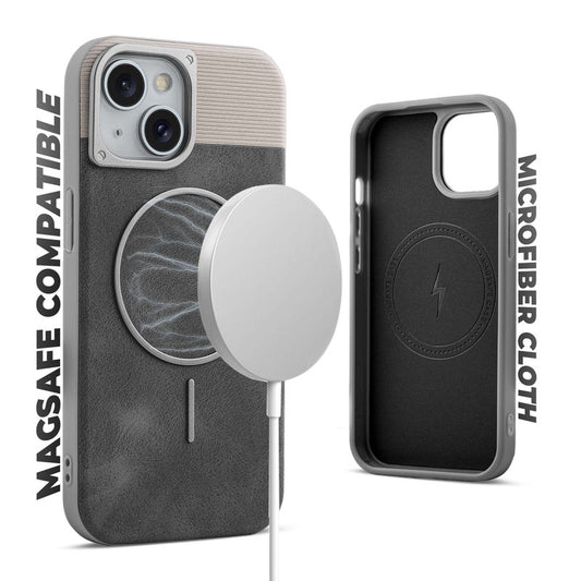 Luxury PU Leather Hard Back Case for Apple iPhone 13, With Micro-Fiber Cloth inside, MagSafe Compatible