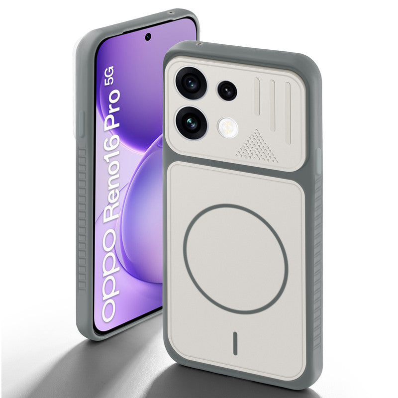 Dark Grey-White back cover for Oppo Reno 16 Pro 5G with camera cut protection and ring design on back side.