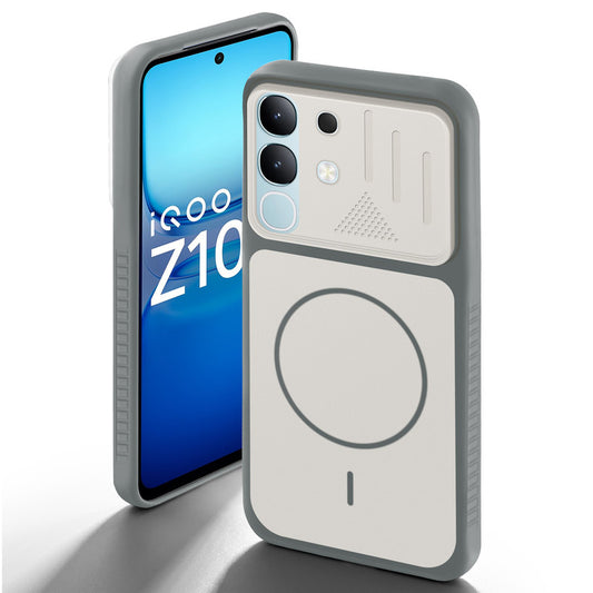 Dark Grey-White back cover for iQOO Z10X 5G with camera cut protection and ring design on back side.