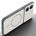 Angled view of Dark Grey-White mobile case for Poco C81x 4G with proper charging port cutout, speaker holes and strong corner protection.