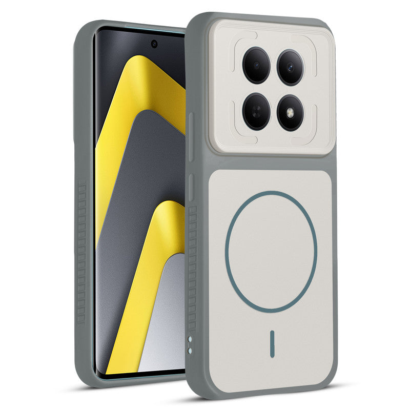 Front and back view of Dark Grey-White protective back cover for Redmi Note 15 5G with textured sides, camera guard and slim fit design.