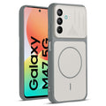 Front and back view of Dark Grey-White protective back cover for Samsung M47 5G with textured sides, camera guard and slim fit design.