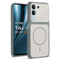 Front and back view of Dark Grey-White protective back cover for Vivo T4x 5G with textured sides, camera guard and slim fit design.