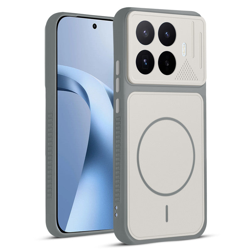 Front and back view of Dark Grey-White protective back cover for Xiaomi 17T 5G with textured sides, camera guard and slim fit design.