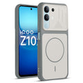 Front and back view of Dark Grey-White protective back cover for iQOO Z10X 5G with textured sides, camera guard and slim fit design.