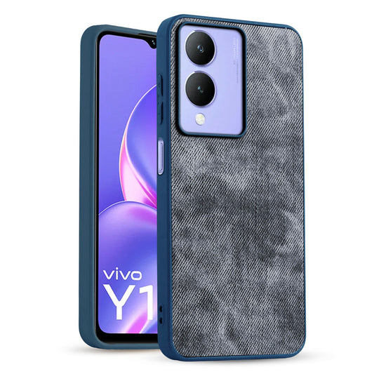 Classic Denim Finish Back Case for Vivo Y17s with Raised Camera Edges & Micro-Fiber Lining