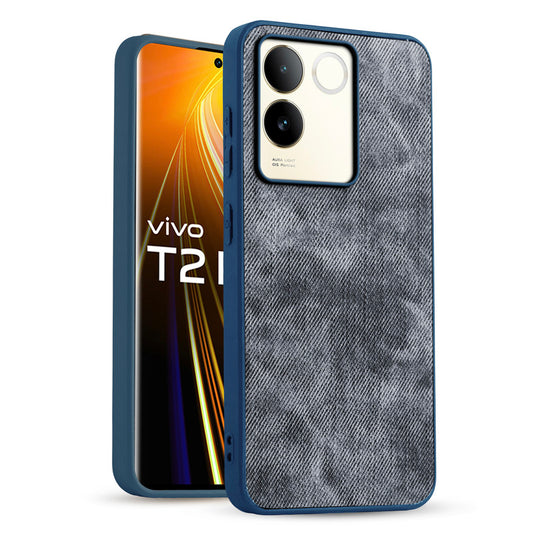 Classic Denim Finish Back Case for Vivo T2 Pro 5G with Raised Camera Edges & Micro-Fiber Lining